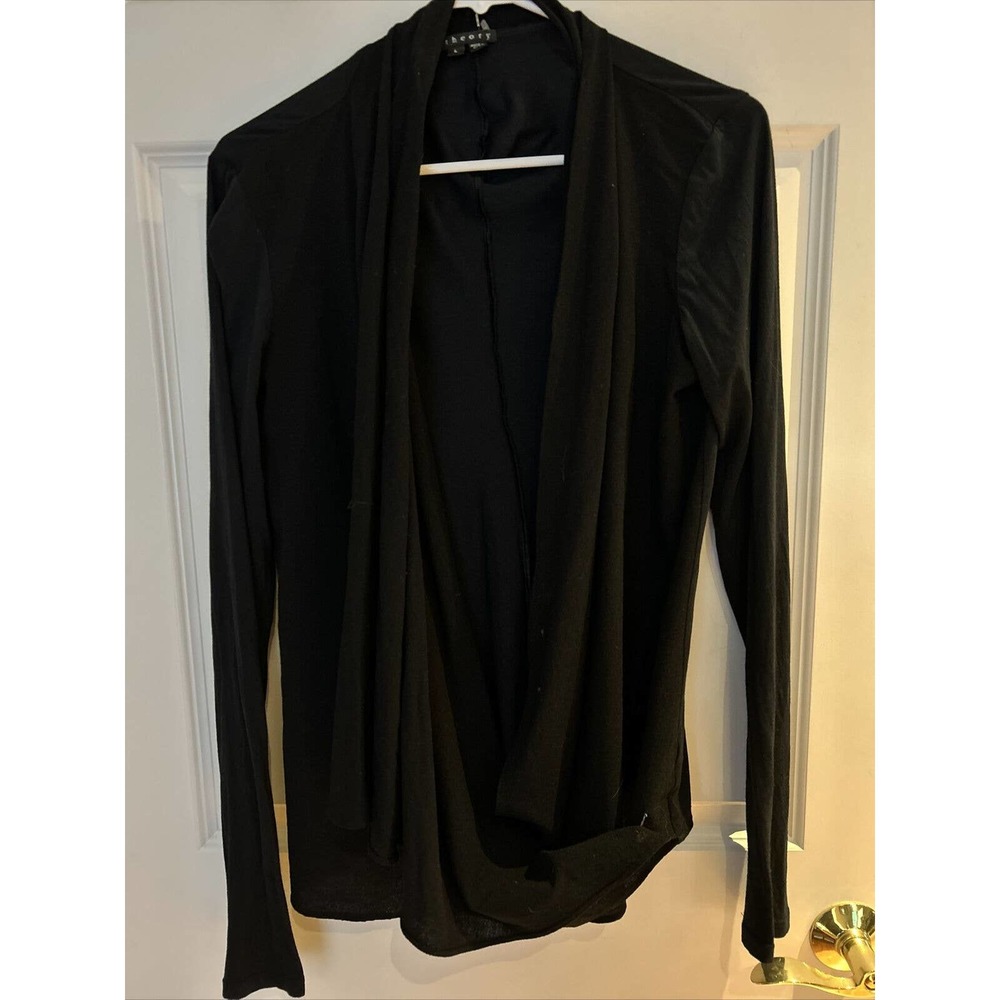 Theory Cardigan Open Front Sweater long sleeve tunic Black sz L New